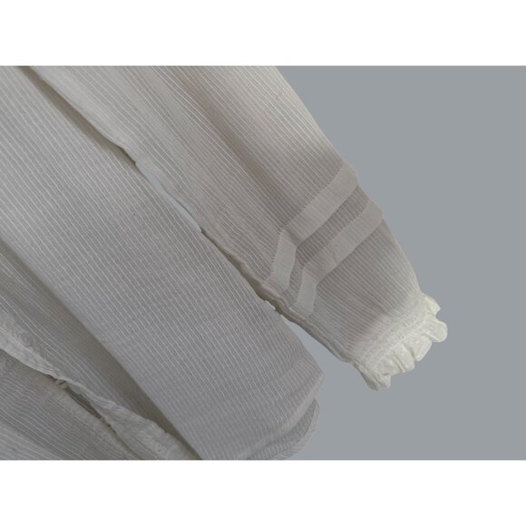 Faherty Womens Organic Cotton White Blouse M Ruffle Trim Button-Down Long Sleeve - Picture 5 of 7